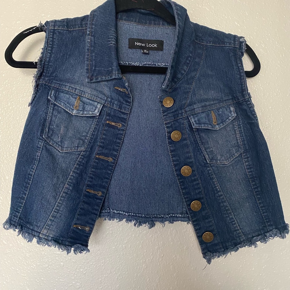 New Look Blue Denim Vest with Gold Accents
